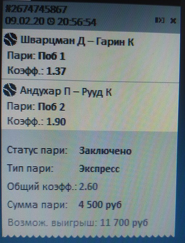 Андухар П. - Рууд К. Странно, но в ППС конторы, по которой размещен данный экспресс, по неведомой причине принимают