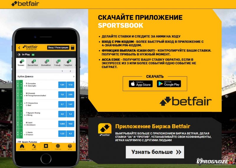Приложение Sportsbook БК «Бетфаир»