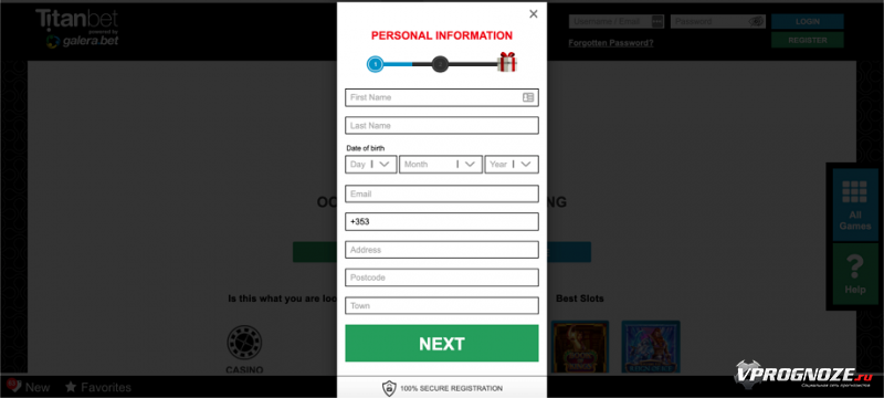 Registration on the official website of the Titanbet bookmaker