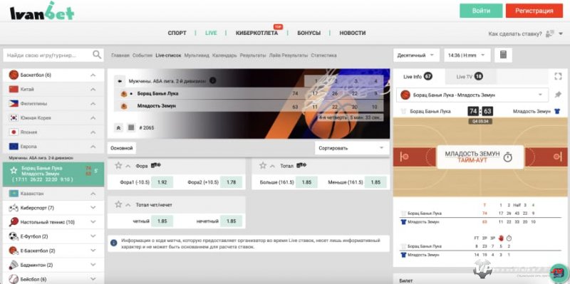лайв баскетбол иванбет