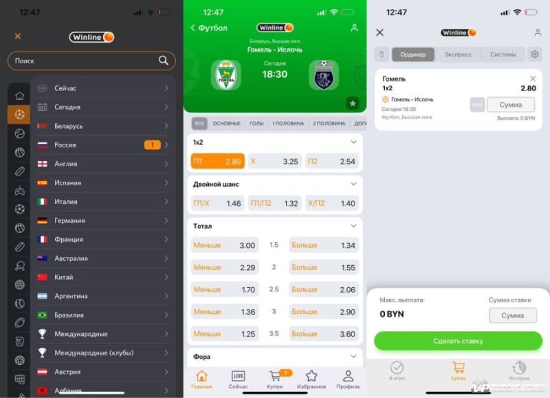 Ставки через приложение Winline на iOS