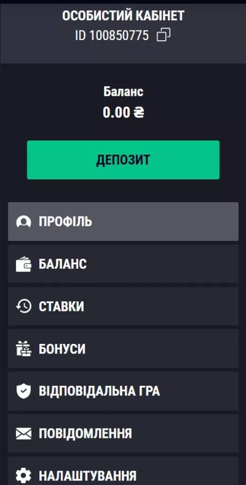 Личный кабинет игрока