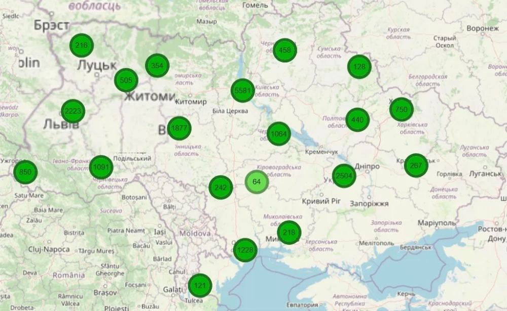 Карта расположения терминалов City24 в Украине