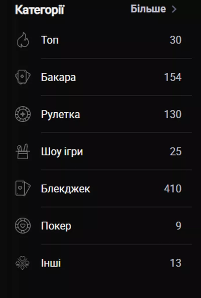 Категории лайв-игр помогают быстрее найти нужное развлечение