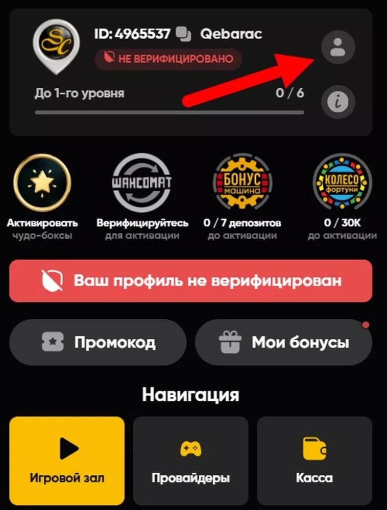 Символ профиля для перехода к разделам личного кабинета