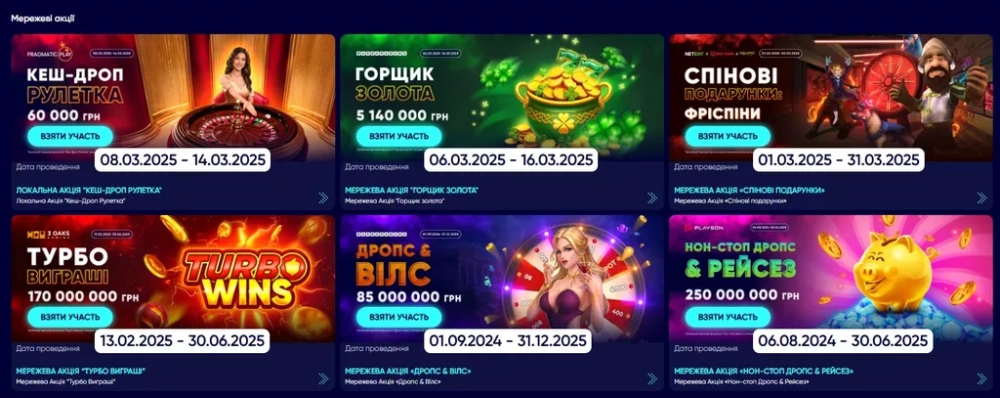 Список сетевых акций в CASINO.UA в марте 2025 года