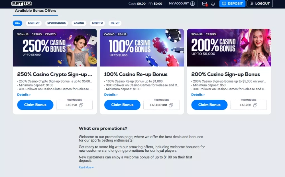 Текущие акции для клиентов казино BetUS