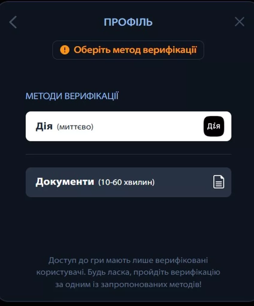 Выбор способа прохождения верификации в онлайн-казино Чемпион