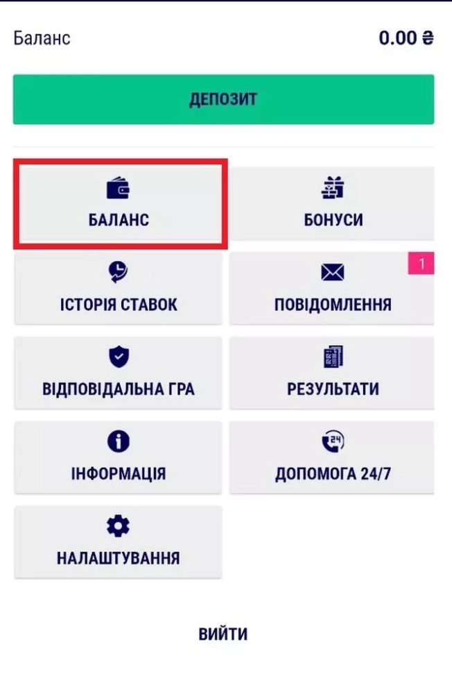Раздел «Баланс» в приложении Фавбет
